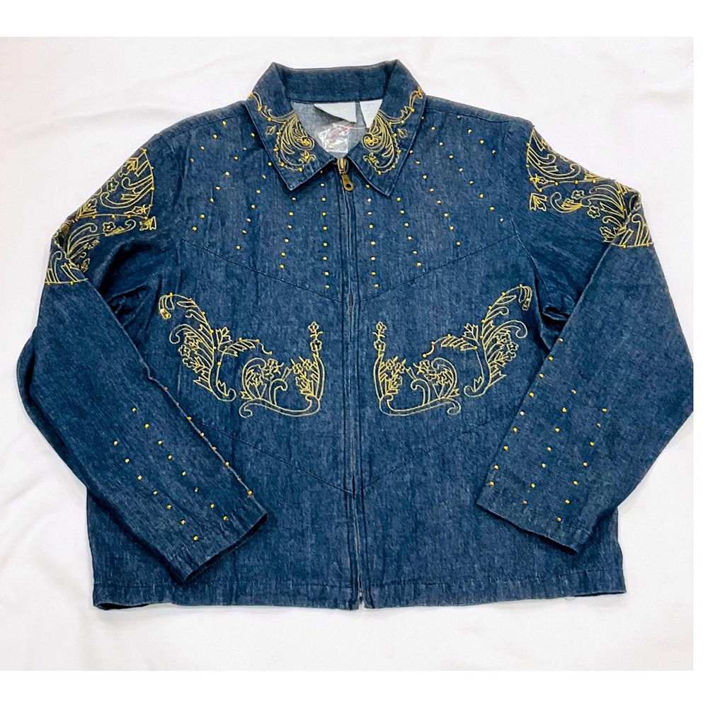 Blair vintage denim zip embroidered jacket embellished rhinestone NWOT M 3534261